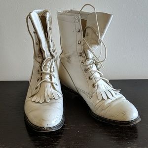 Vintage White Leather Lace Up boots